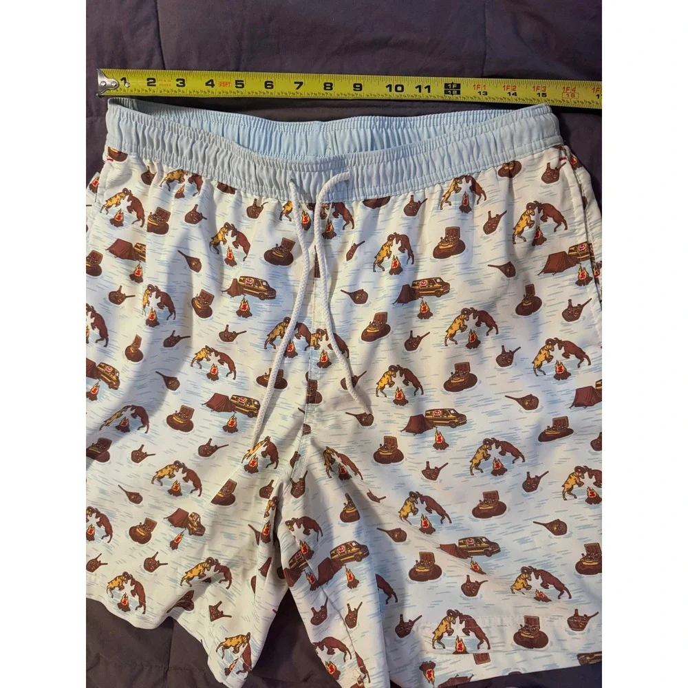 Magellan Outdoors Shiner Beer Swim Trunks Mens Large Blue Camping Print